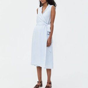 Need Supply Stelen Baby Blue Sleeveless Midi Wrap Dress Shawl Collar